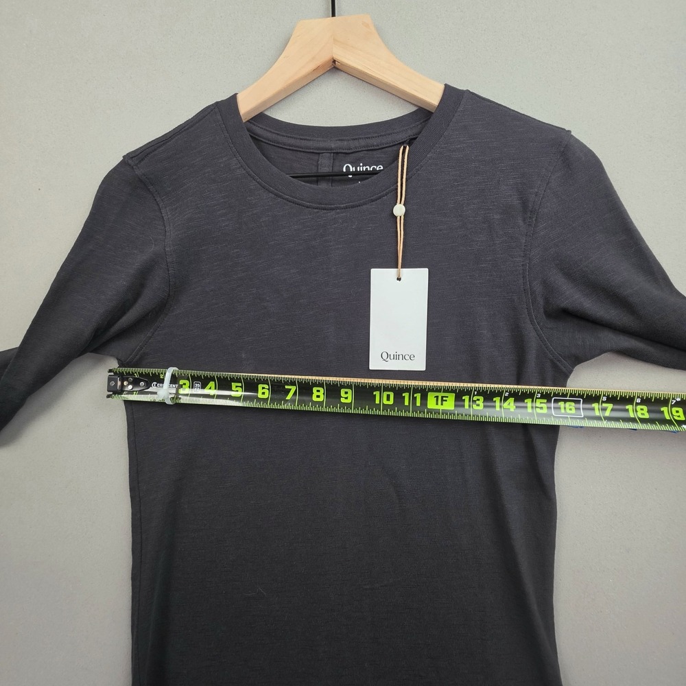 Quince Womens XS Black Organic Cotton Slub Long Sleeve Tee Crewneck Top NWT Soft - Picture 9 of 11